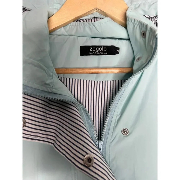 Zegolo baby blue & stripes hooded rain jacket coat outdoor women’s size Small - Picture 3 of 5